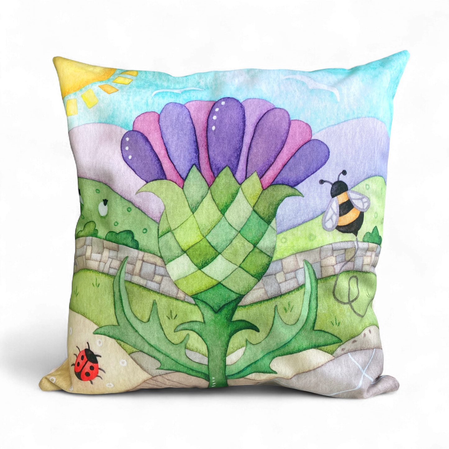 Cushion Cover - Scottish Thistle and Bee - Highland Watercolours