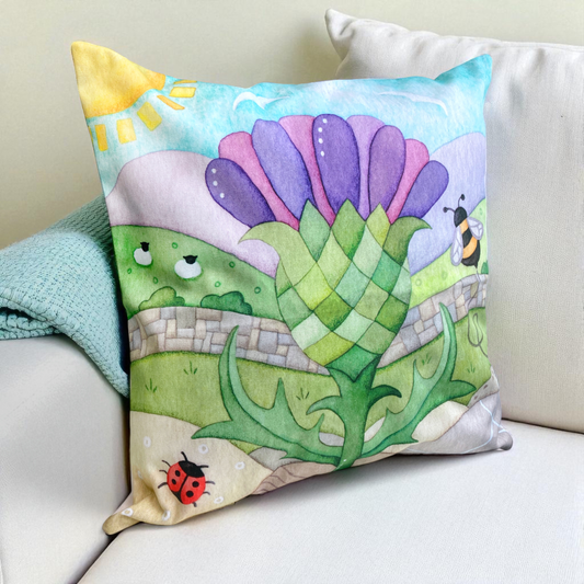 Cushion Cover - Scottish Thistle and Bee - Highland Watercolours