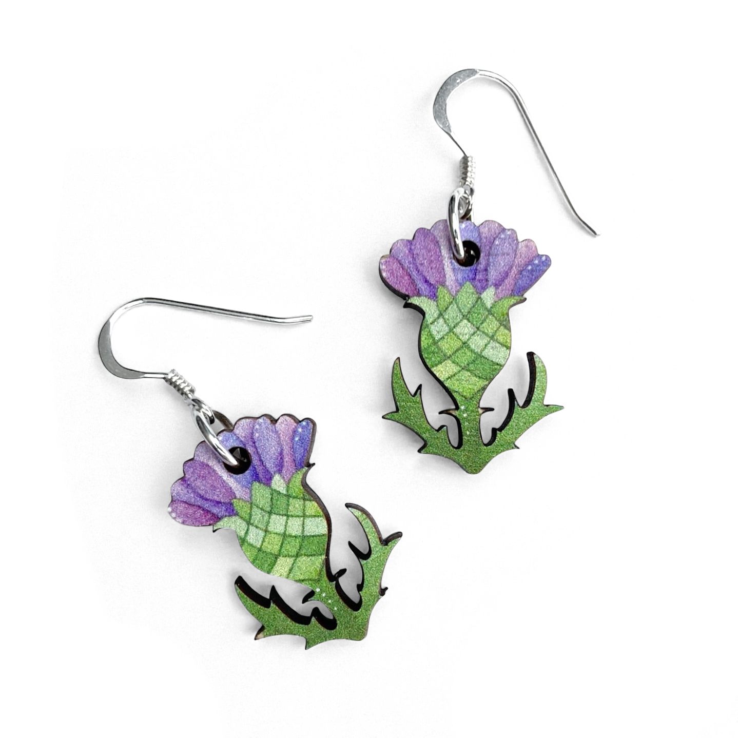 Thistle Earrings - Sterling Silver and Maple Wood