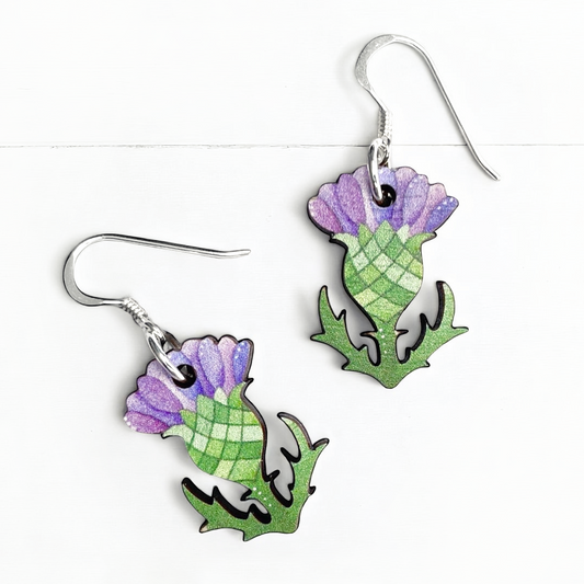 Wooden Earrings - Thistle - Sterling Silver and Maple Wood