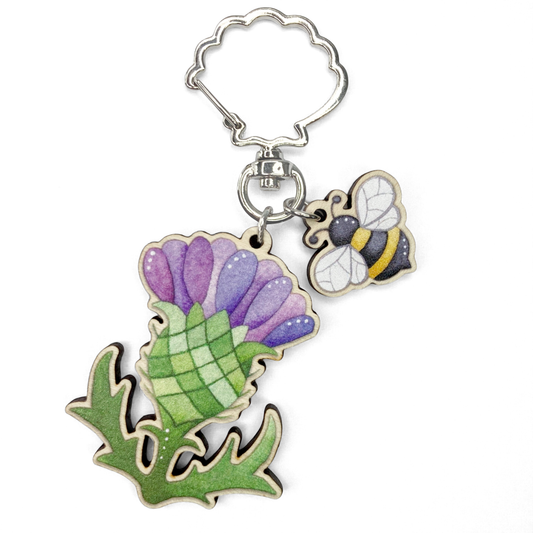 Thistle Keyring - Wooden Scottish Key Chain
