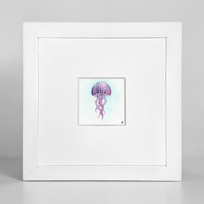 Tiny Original Watercolour Painting - Pink Jellyfish 1 - East Neuk Beach Crafts
