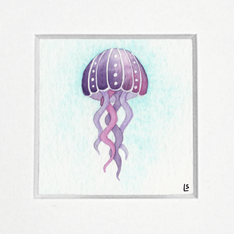 Tiny Original Watercolour Painting - Pink Jellyfish 1 - East Neuk Beach Crafts