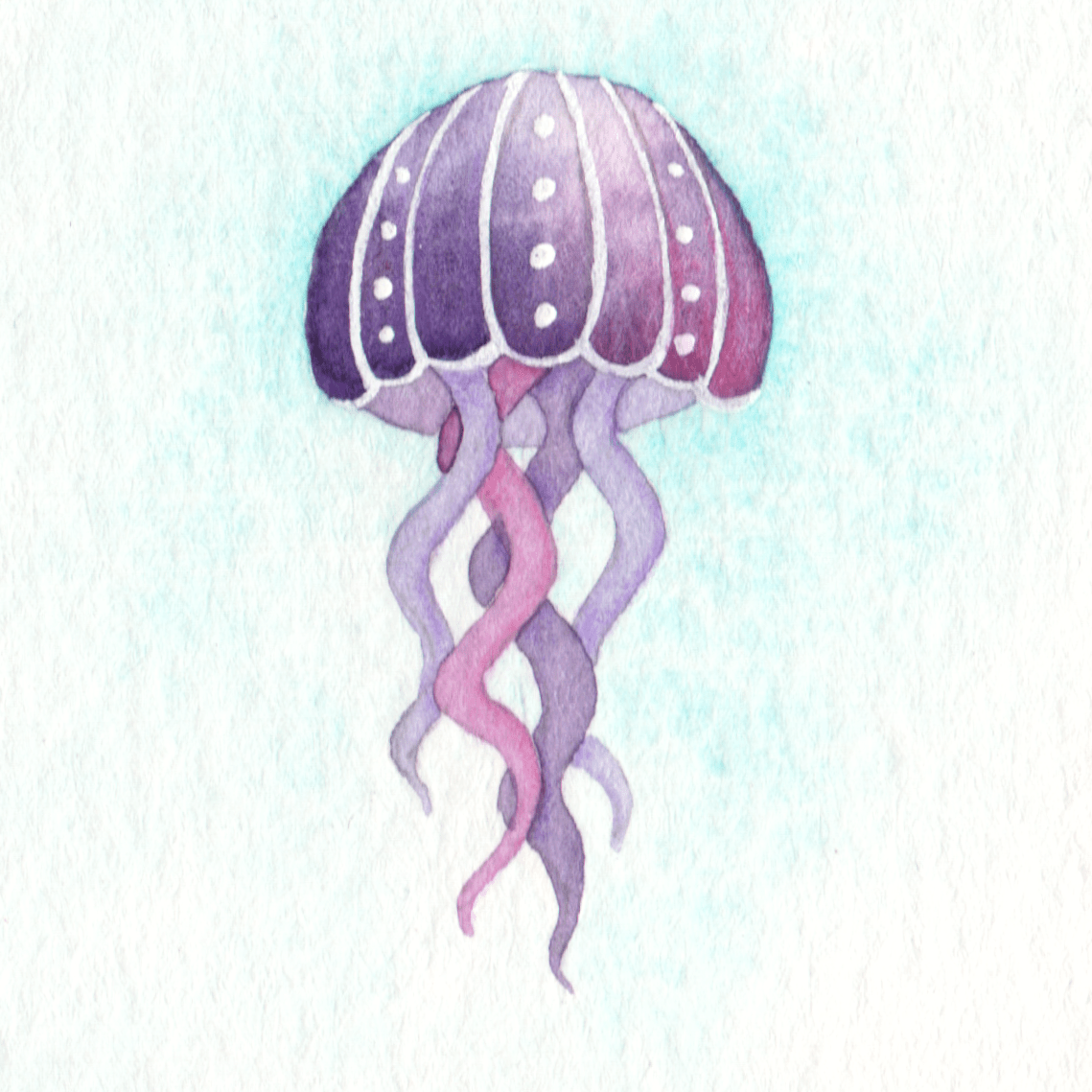Tiny Original Watercolour Painting - Pink Jellyfish 1 - East Neuk Beach Crafts