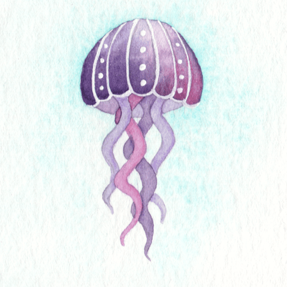 Tiny Original Watercolour Painting - Pink Jellyfish 1 - East Neuk Beach Crafts