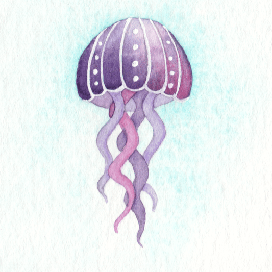 Tiny Original Watercolour Painting - Pink Jellyfish 1 - East Neuk Beach Crafts