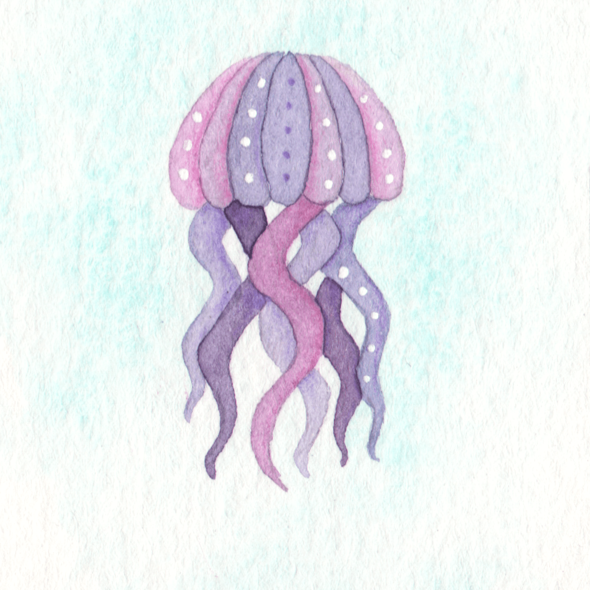 Tiny Original Watercolour Painting - Pink Jellyfish 2 - East Neuk Beach Crafts