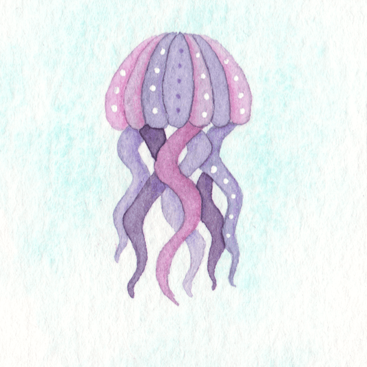 Tiny Original Watercolour Painting - Pink Jellyfish 2 - East Neuk Beach Crafts