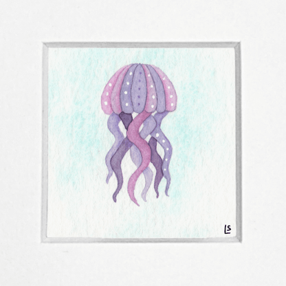 Tiny Original Watercolour Painting - Pink Jellyfish 2 - East Neuk Beach Crafts