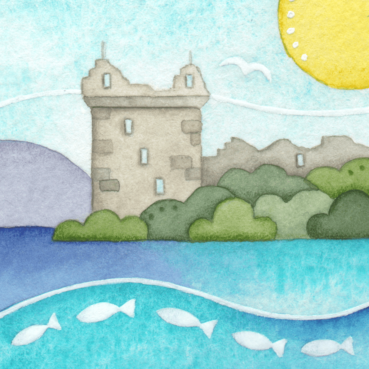 Tiny Original Watercolour Painting - Urquhart Castle, Loch Ness - East Neuk Beach Crafts