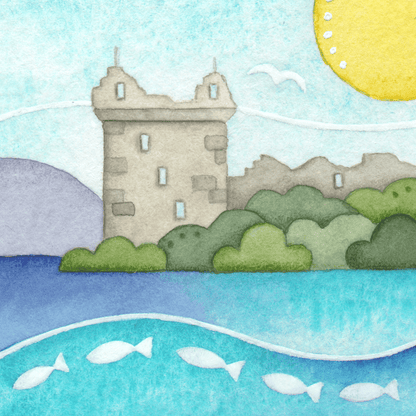 Tiny Original Watercolour Painting - Urquhart Castle, Loch Ness - East Neuk Beach Crafts