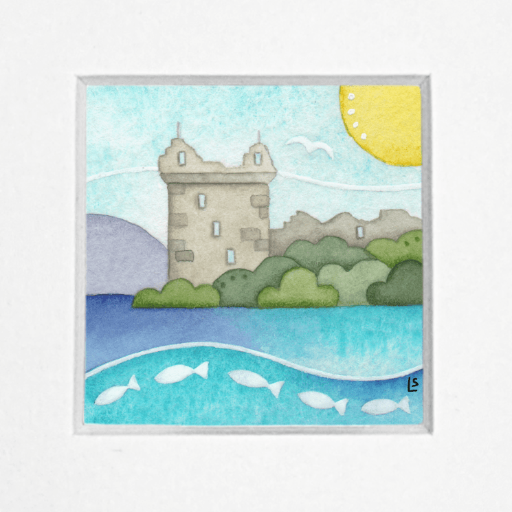 Tiny Original Watercolour Painting - Urquhart Castle, Loch Ness - East Neuk Beach Crafts