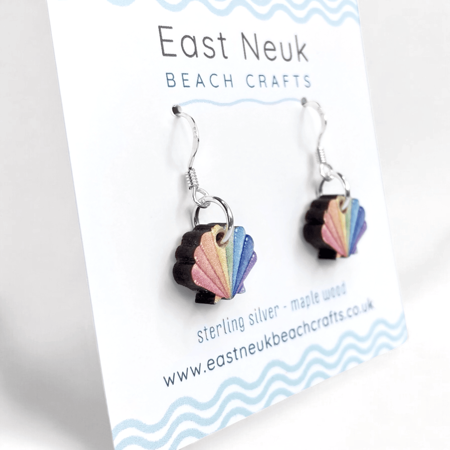 Tiny Scallop Earrings - Sterling Silver and Maple Wood - East Neuk Beach Crafts