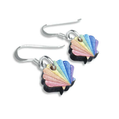 Tiny Scallop Earrings - Sterling Silver and Maple Wood - East Neuk Beach Crafts