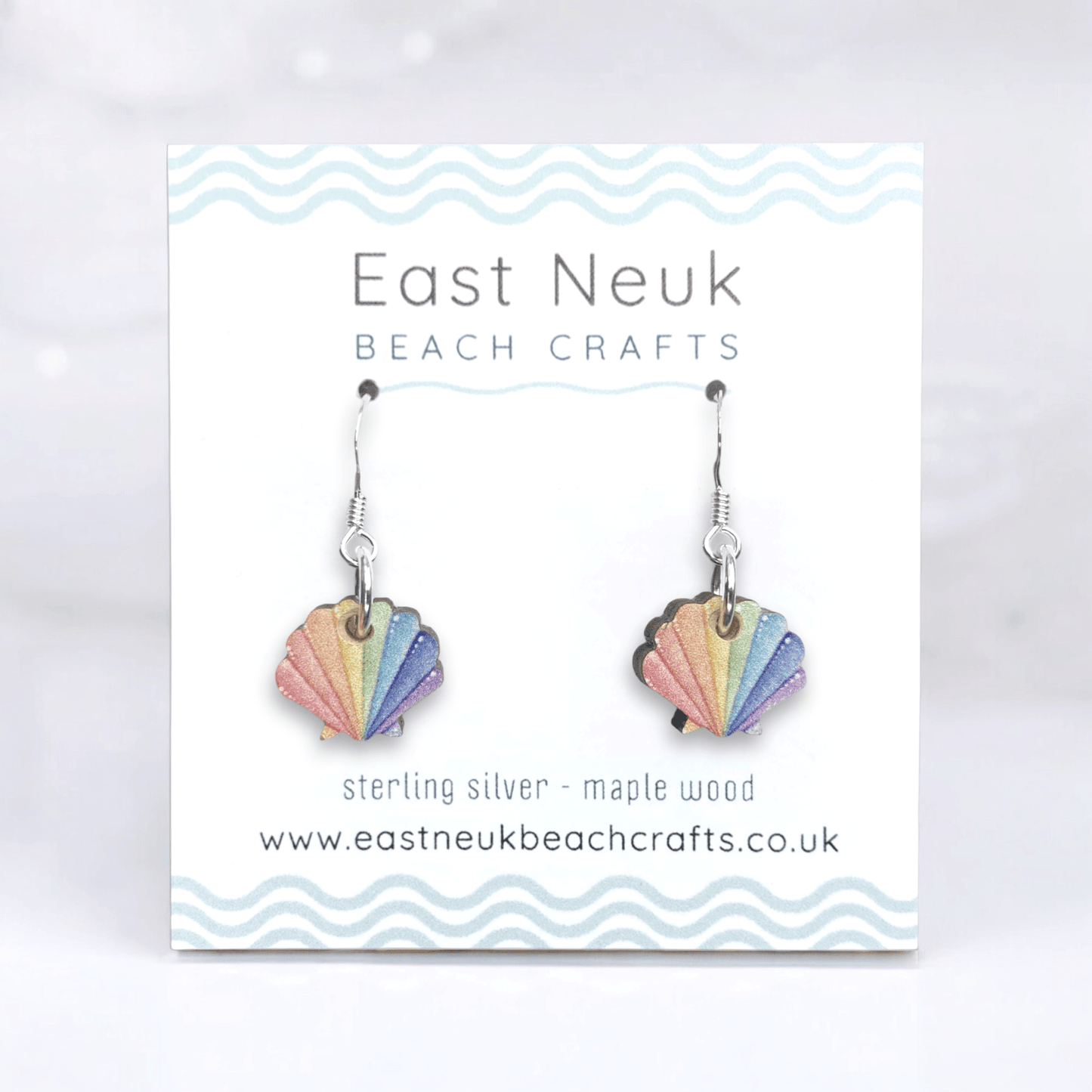 Tiny Scallop Earrings - Sterling Silver and Maple Wood - East Neuk Beach Crafts