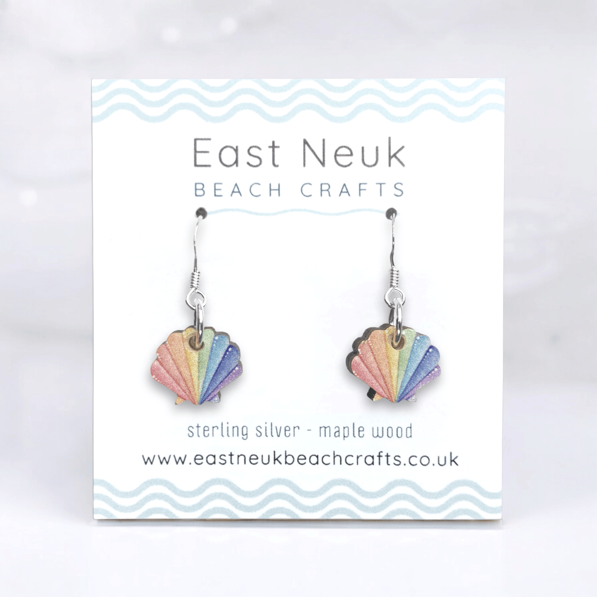 Tiny Scallop Earrings - Sterling Silver and Maple Wood - East Neuk Beach Crafts