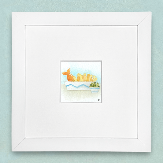 Original Watercolour Painting - Tiny Fish and Chips - Framed, Mounted and Signed