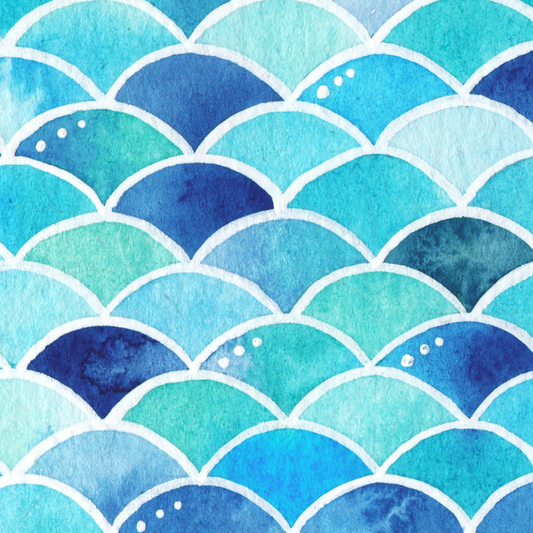 Original Watercolour Painting - Aqua Waves - Framed, Mounted and Signed
