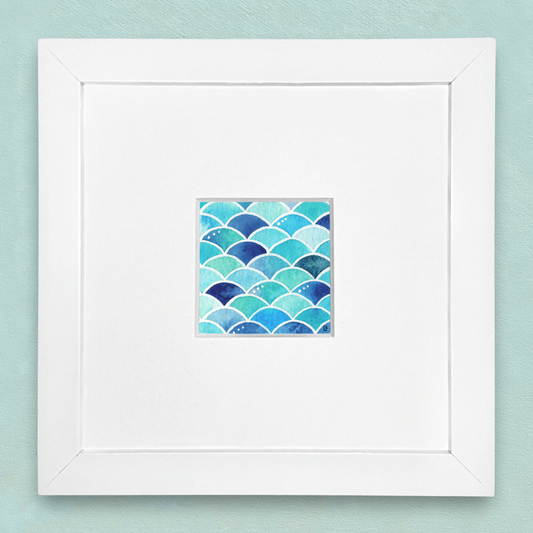 Original Watercolour Painting - Aqua Waves - Framed, Mounted and Signed