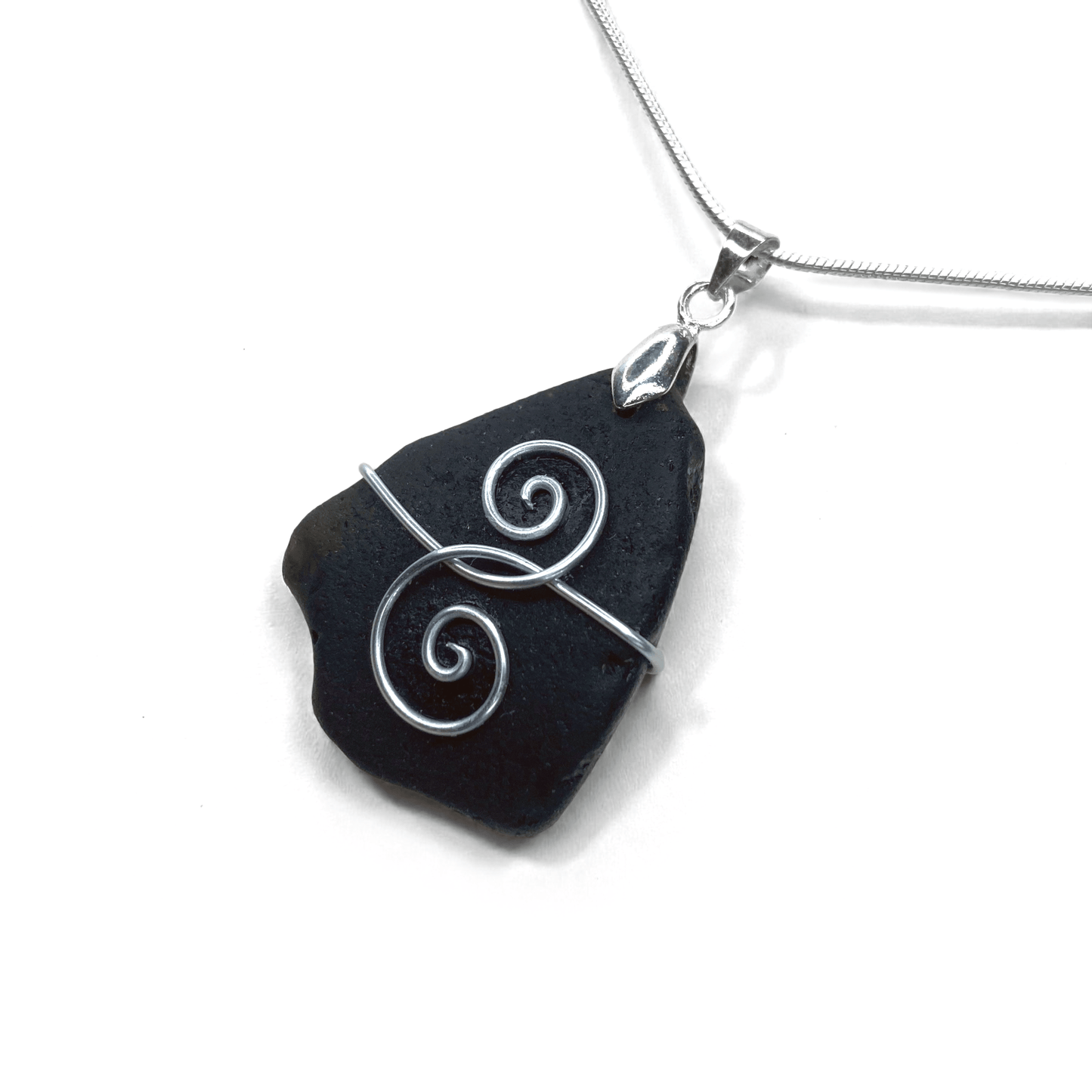 Tumbled Glass Necklace - Black Friendship Pendant - Scottish Jewellery - East Neuk Beach Crafts