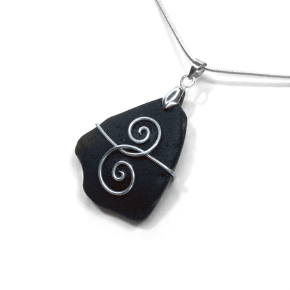 Tumbled Glass Necklace - Black Friendship Pendant - Scottish Jewellery - East Neuk Beach Crafts