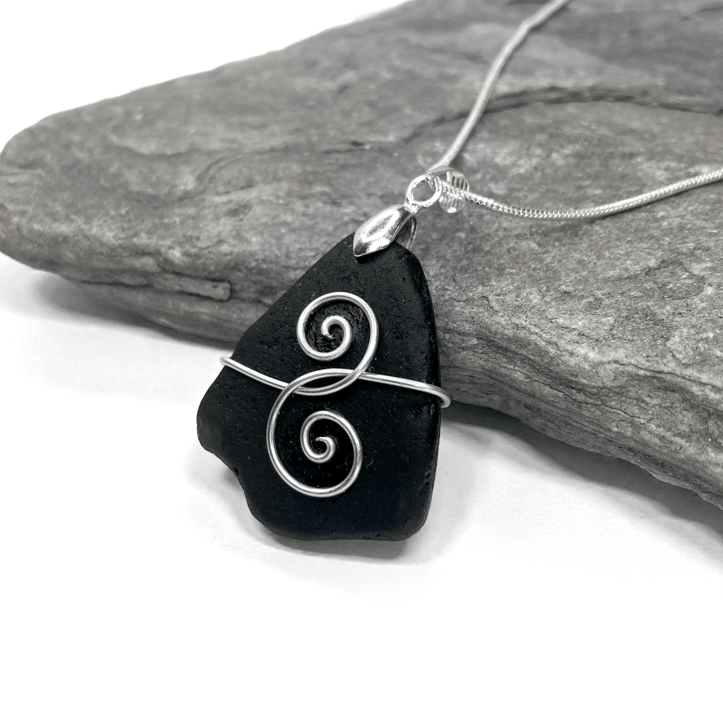 Tumbled Glass Necklace - Black Friendship Pendant - Scottish Jewellery - East Neuk Beach Crafts