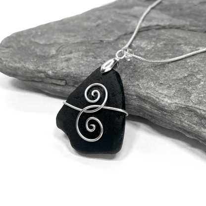 Tumbled Glass Necklace - Black Friendship Pendant - Scottish Jewellery - East Neuk Beach Crafts