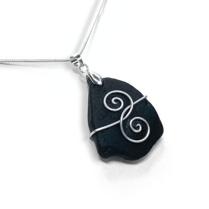 Tumbled Glass Necklace - Black Friendship Pendant - Scottish Jewellery - East Neuk Beach Crafts
