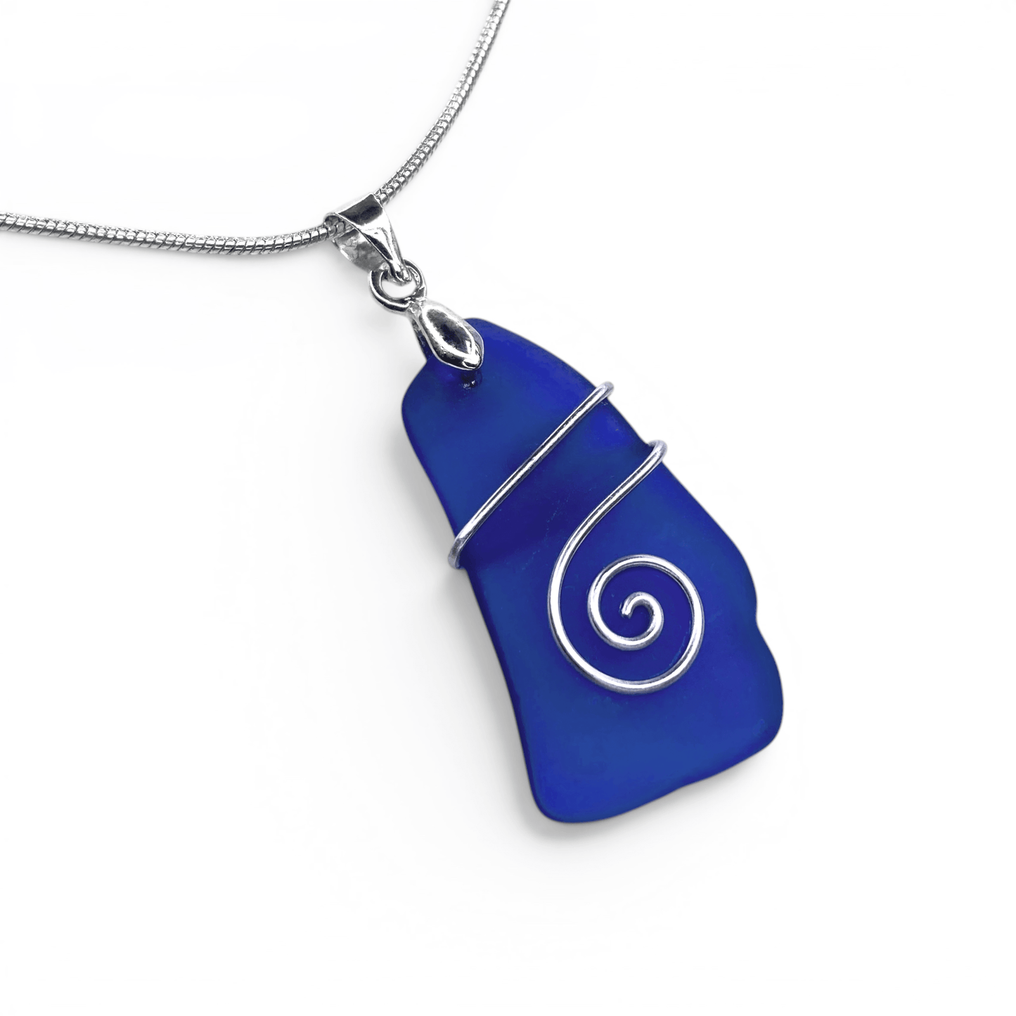 Tumbled Glass Necklace - Blue Celtic Pendant - Scottish Jewellery - East Neuk Beach Crafts