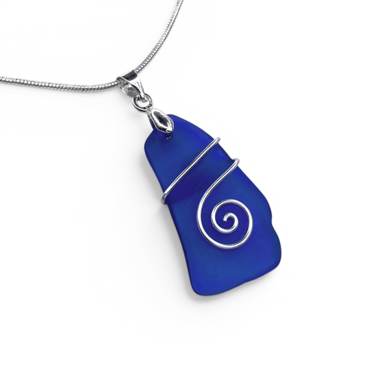 Tumbled Glass Necklace - Blue Celtic Pendant - Scottish Jewellery - East Neuk Beach Crafts