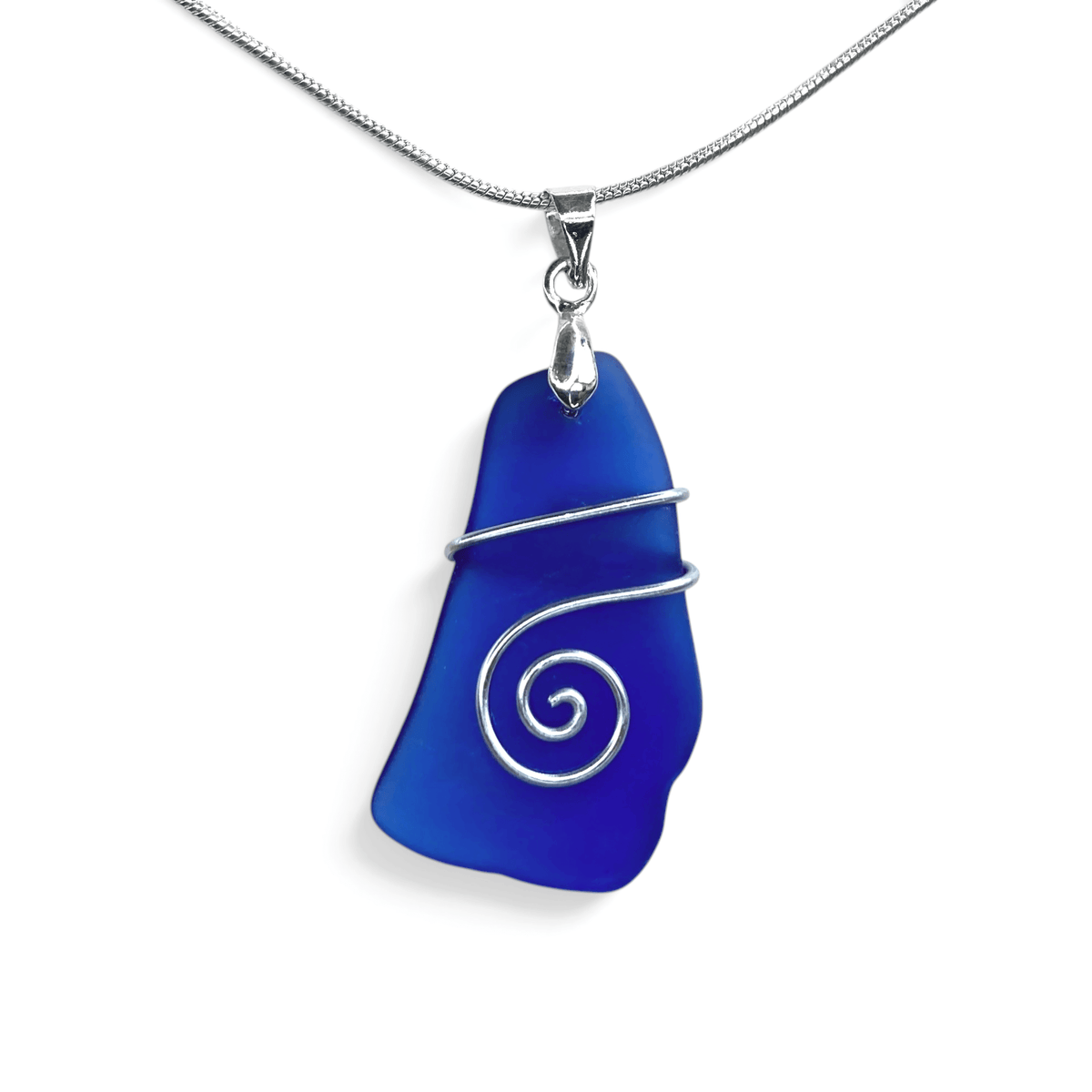 Tumbled Glass Necklace - Blue Celtic Pendant - Scottish Jewellery - East Neuk Beach Crafts