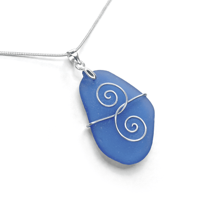 Tumbled Glass Necklace - Blue Friendship Pendant - Scottish Jewellery - East Neuk Beach Crafts