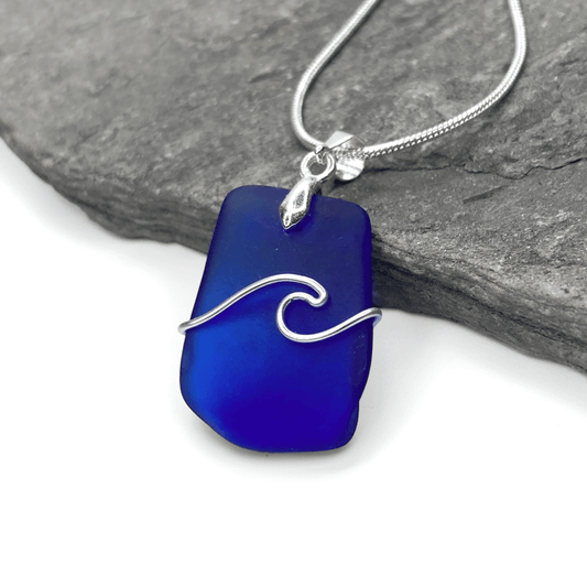 Tumbled Glass Necklace - Blue Wave Pendant - Scottish Jewellery - East Neuk Beach Crafts