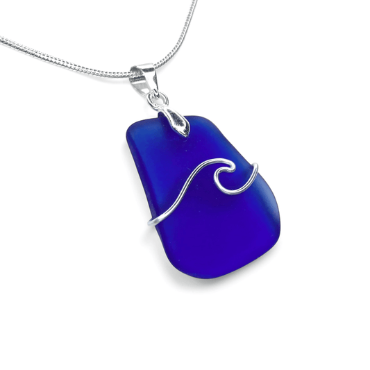 Tumbled Glass Necklace - Blue Wave Pendant - Scottish Jewellery - East Neuk Beach Crafts