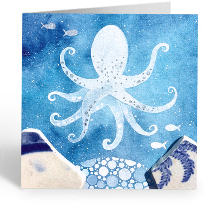 Greetings Cards (Pack of 4) Under the Waves - Whale, Jellyfish, Octopus, Turtle