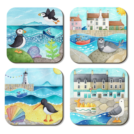 Coaster Set x 4 - Seaside Watercolours from the East Neuk - Save £2
