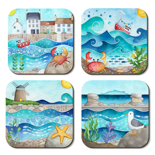 Coaster Set x 4 - Seaside Watercolours from the East Neuk - Save £2
