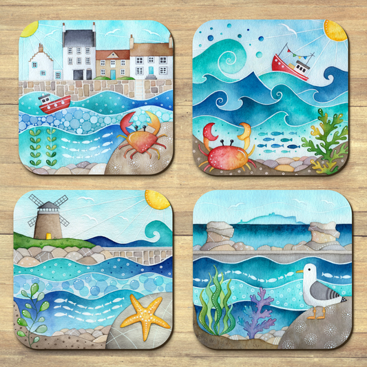 Coaster Set x 4 - Seaside Watercolours from the East Neuk
