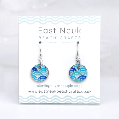 Wave Earrings - Sterling Silver and Maple Wood - East Neuk Beach Crafts