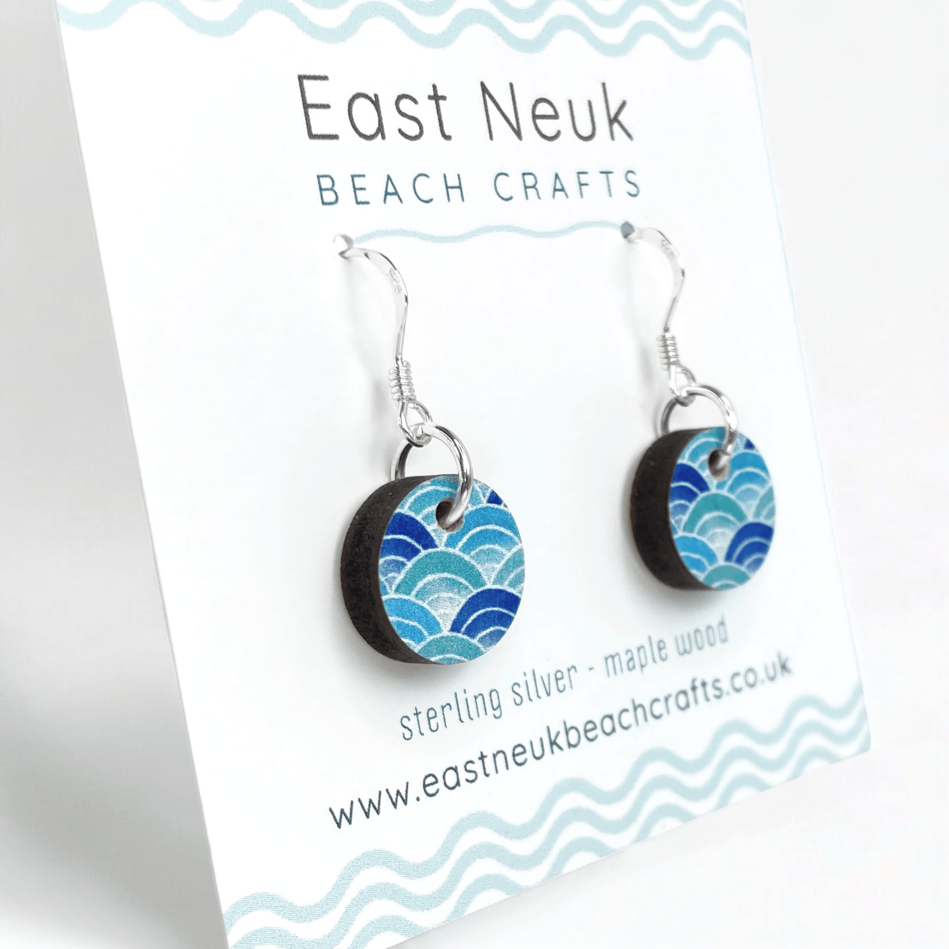 Wave Earrings - Sterling Silver and Maple Wood - East Neuk Beach Crafts