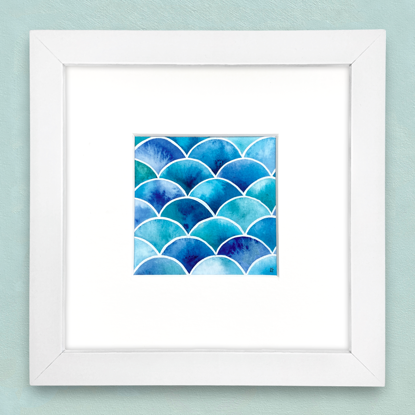 Original Watercolour Painting - Indigo Waves - Framed, Mounted and Signed