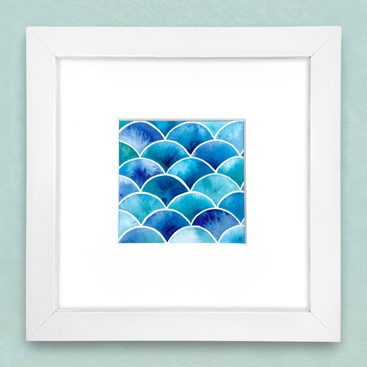 Original Watercolour Painting - Indigo Waves - Framed, Mounted and Signed
