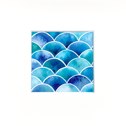 Original Watercolour Painting - Indigo Waves - Framed, Mounted and Signed