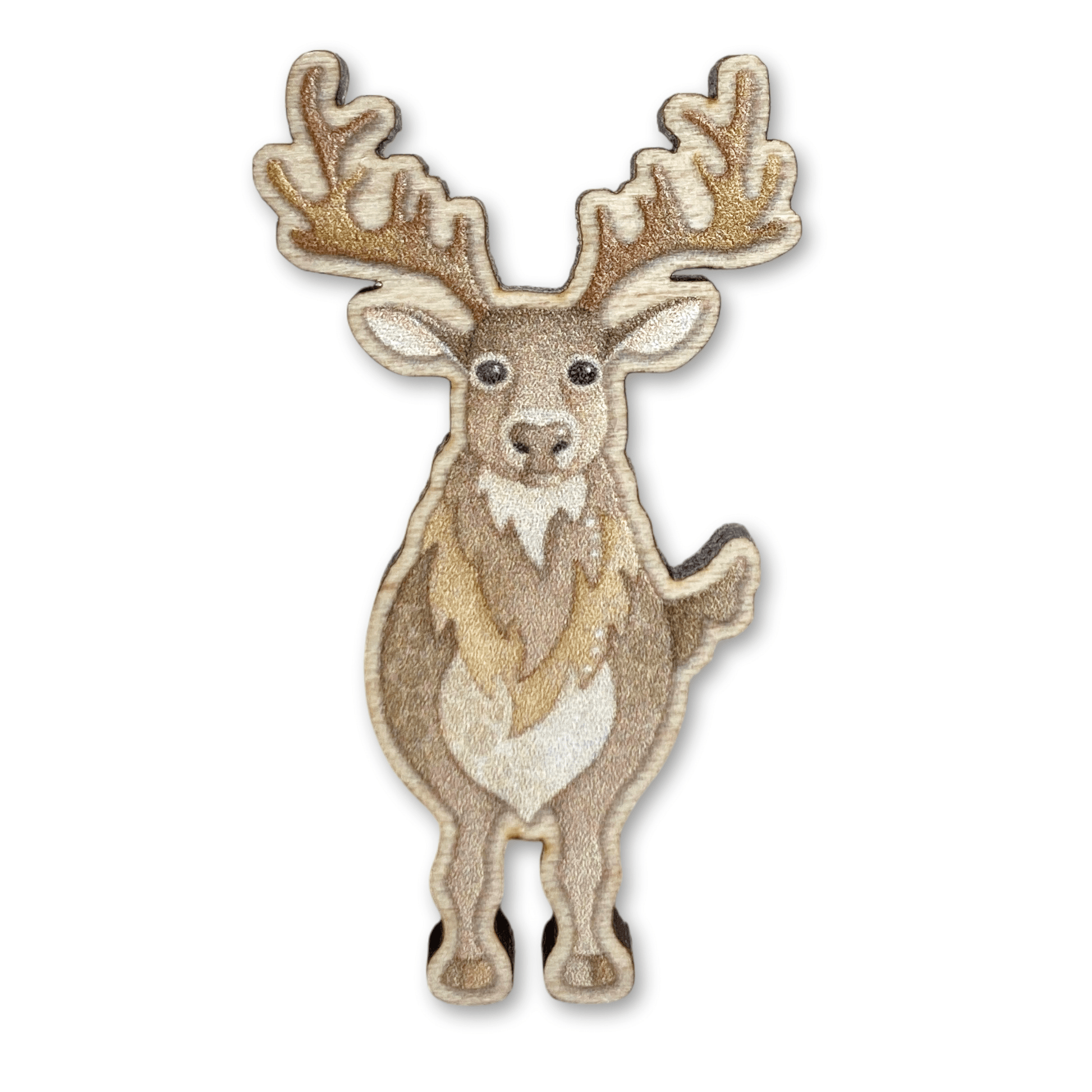 Wooden Pin Badge - Highland Stag - Maple Wood Brooch - East Neuk Beach Crafts