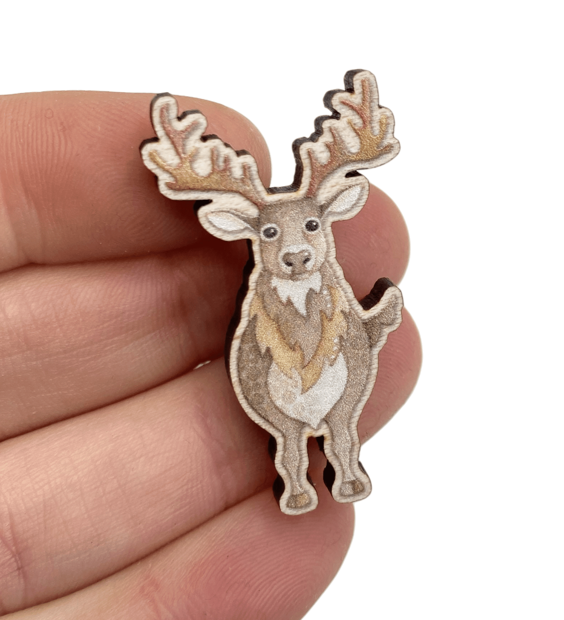 Wooden Pin Badge - Highland Stag - Maple Wood Brooch - East Neuk Beach Crafts