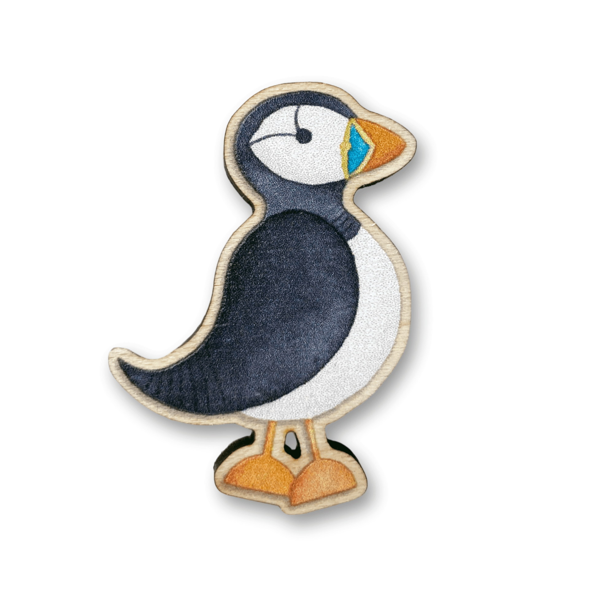 Wooden Pin Badge - Puffin - Maple Wood Brooch - East Neuk Beach Crafts