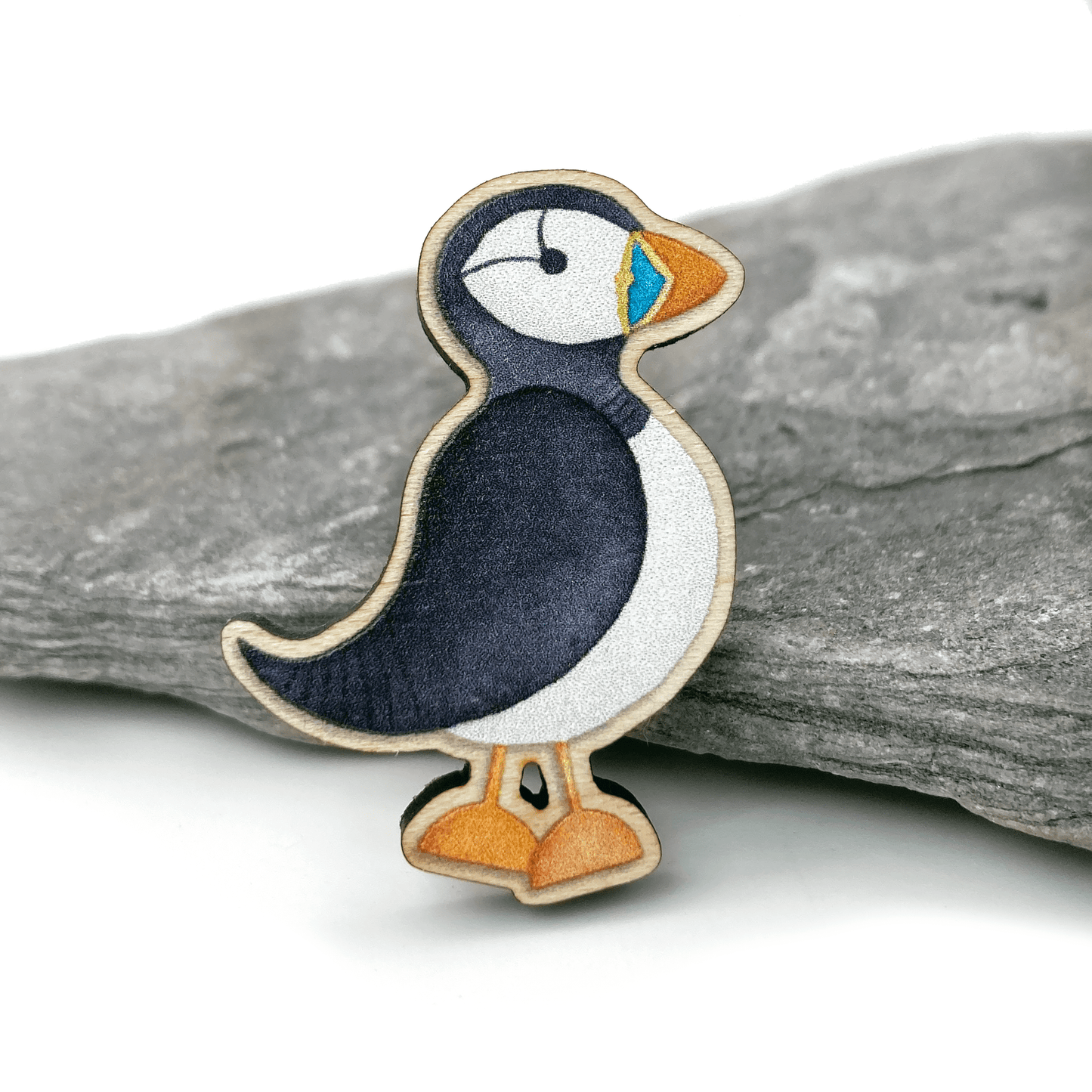 Wooden Pin Badge - Puffin - Maple Wood Brooch - East Neuk Beach Crafts