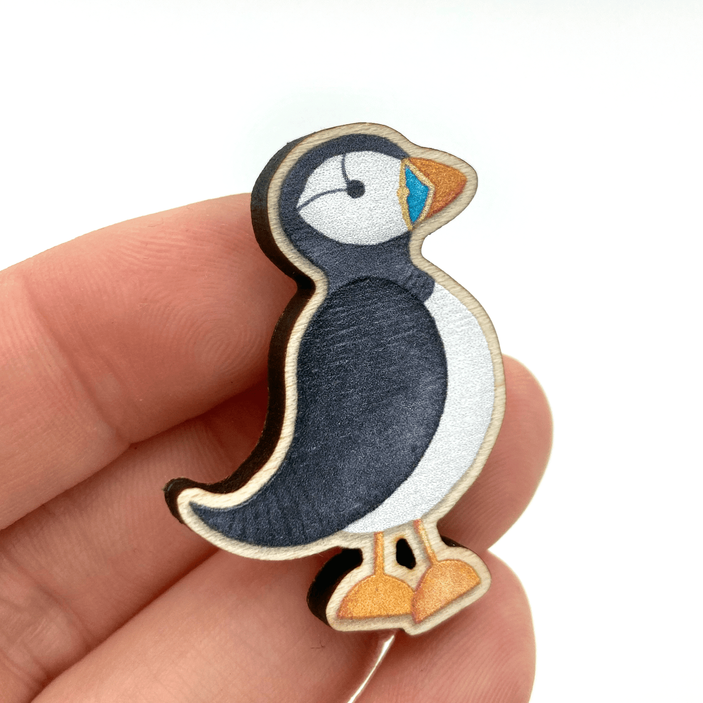 Wooden Pin Badge - Puffin - Maple Wood Brooch - East Neuk Beach Crafts