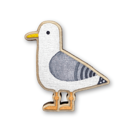 Wooden Pin Badge - Seagull - Maple Wood Brooch - East Neuk Beach Crafts