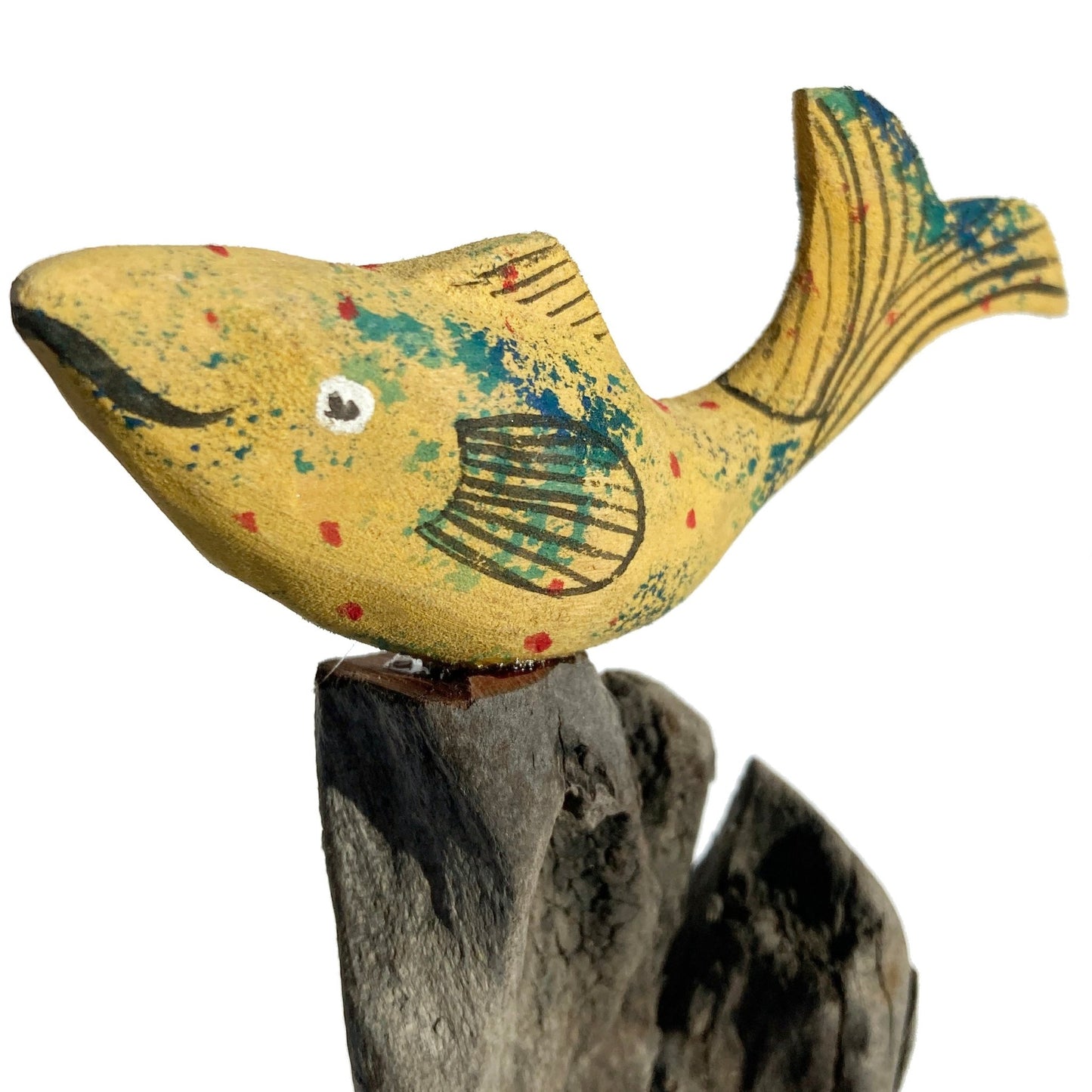 Carved Fish on New Zealand Driftwood Ornament - Wooden Sculpture - East Neuk Beach Crafts